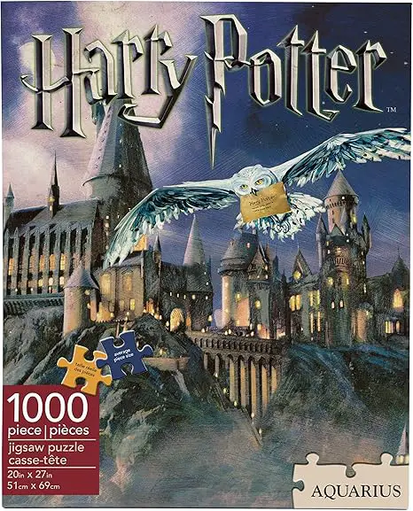 Puzzle of hogwarts castle and white owl with letter in beak