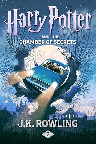 book cover for Harry Potter and sorcerer's stone, blue car stuck in tree